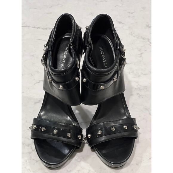 Rocawear Women’s Leather Studded Stiletto Heels Fairy Evening Goth Size 10 Black - Picture 3 of 7